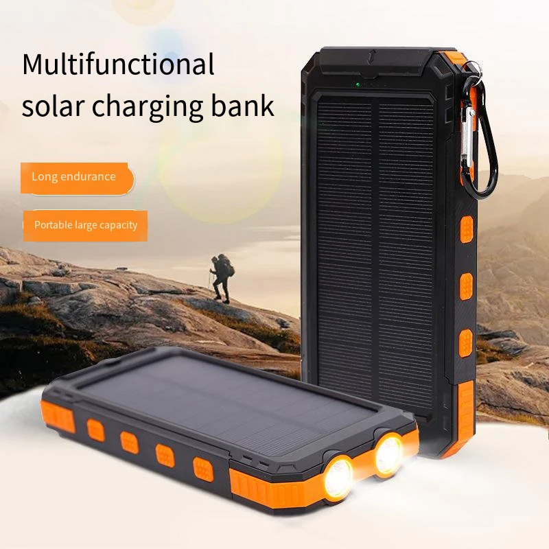 1PC Solar Charger Power Bank 20000mAh Portable External Battery Pack 5V Fast ChargingSuper Bright Flashlight Panel Charging
