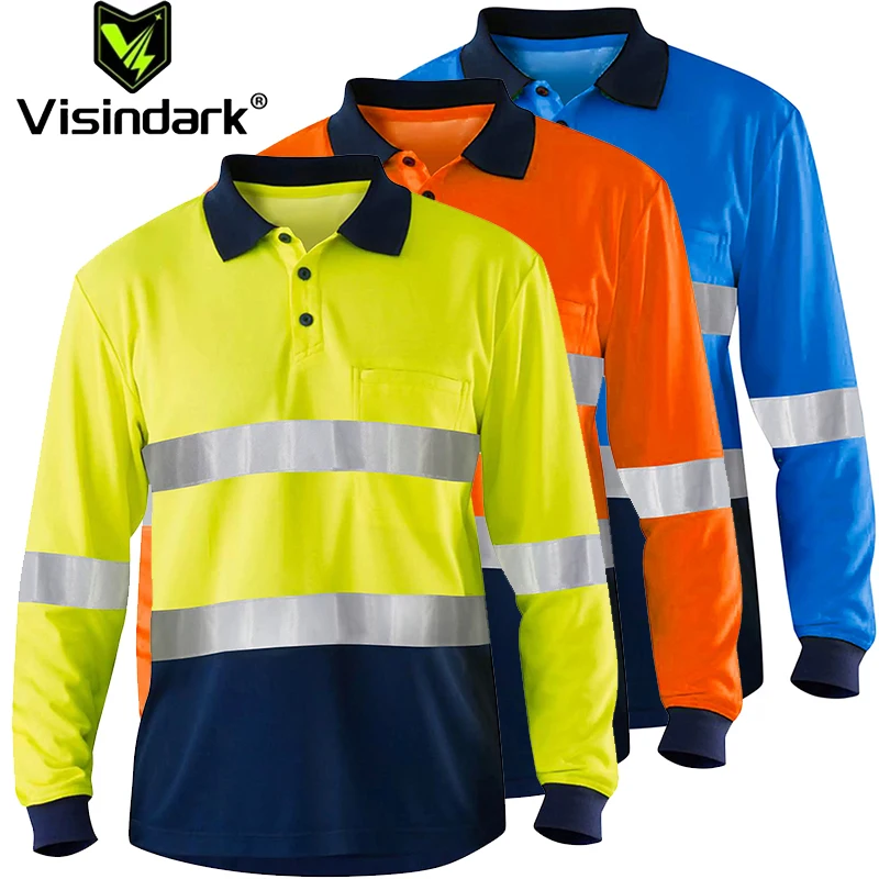 Long Sleeve Safety Workwear Shirt Hi Vis Polo Shirts Large XXXL Quick-dry Construction Reflective Shirt for Men
