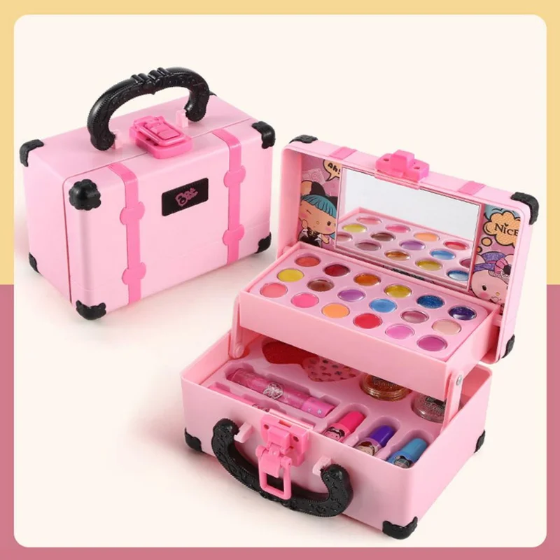 Kids Makeup Kit for Girl Washable Safe Cosmetics Toys Set Children Makeup Cosmetics Playing Box Play Set Safety Non-toxic Toys makeup toy cosmetics set