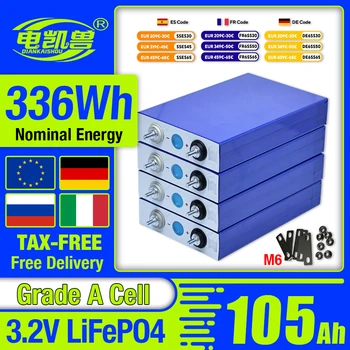 Nuovissima Batteria LiFePO4 Grado A 6000+ Cicli 105AH 3.2V 336Wh Cella Ricaricabile Fai-da-te per Batterie Energetiche Domestiche 12V 24V 48V