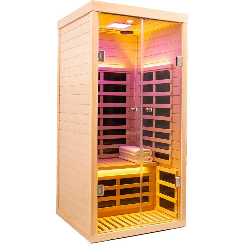 1 Person Infrared Sauna for Home,Luxury Personal Indoor Sauna Spa,1420w/120v Ultra Low EMF Infrared Sauna,App&LCD Panel Controls 2