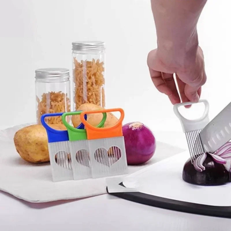 1pc Random Color Stainless Steel Onion Holder Slicer Vegetable Fixed Slicer