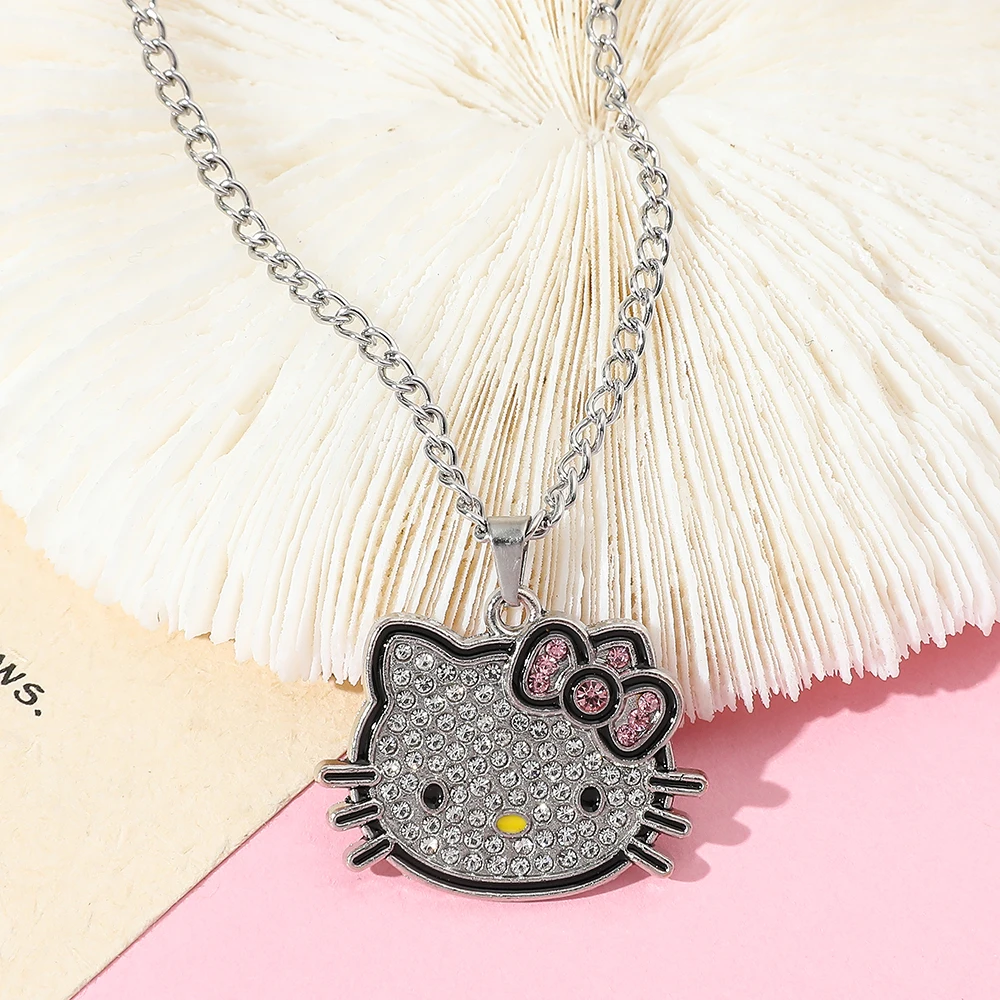 Hello Kitty Sanrio Necklace Silver Color Layer Shining Bling Women Clavicle Chain Elegant Charm Wed Pendant Jewelry Gift