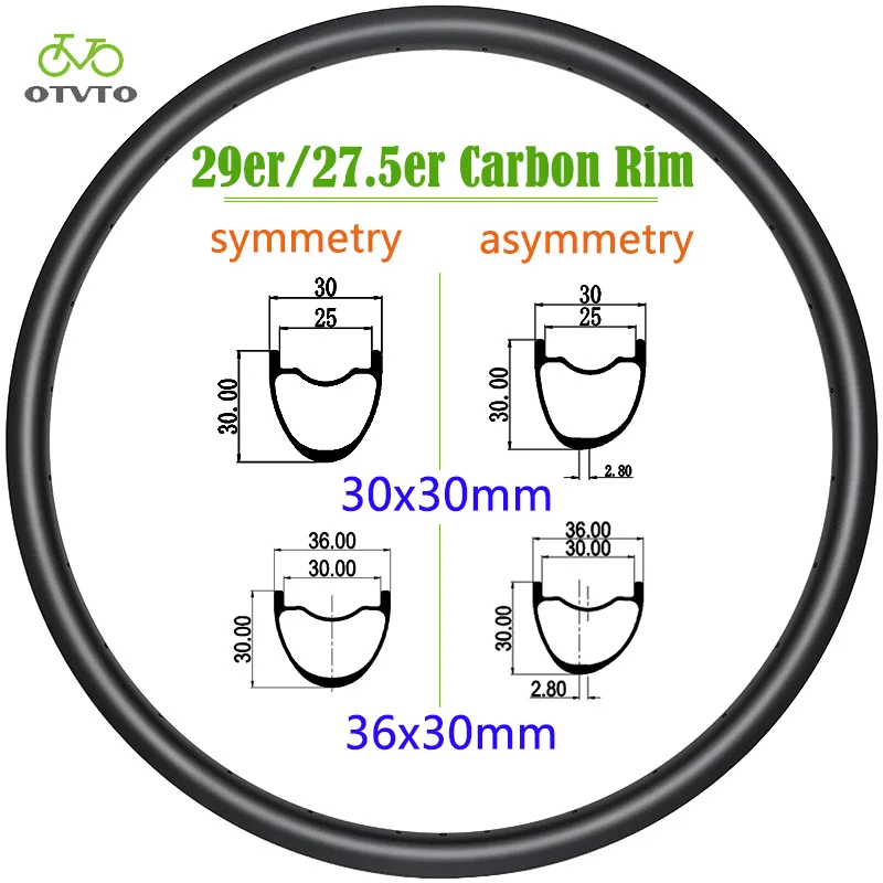 OTVTO 29er XC Carbon Rim 27.5 MTB Symmetry Asymmetry 30/36mm Width 30mm Depth 30x30mm 36x30mm Clincher Tubeless 24H 28H 32H 36H