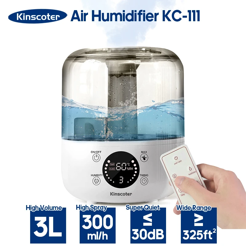 Kinscoter-umidificador de ar Elétrico com Controle Remoto 220v 110v Bruma Grande Volume 3l Difusor de Aroma Tomada Temporizador