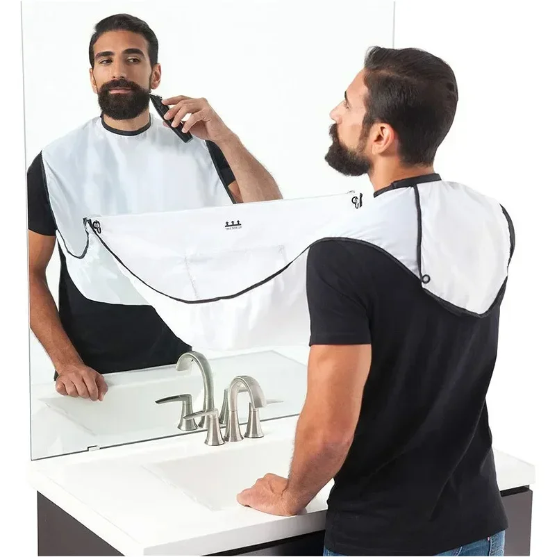 Barba Catcher Cape Bavaglino Specchio Ventosa Grembiule Rasatura dei capelli Barba Catcher Cura pulita Panno floreale impermeabile con due Suctio - immagine 3