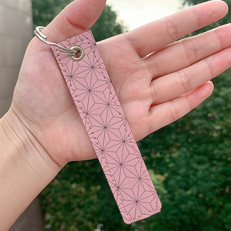

Fashion Nezuko Pattern Leather Keychain Strap cute Keyrings Hanging Holder Bag Car Wallet Trinket Keychain Hanging Decoration