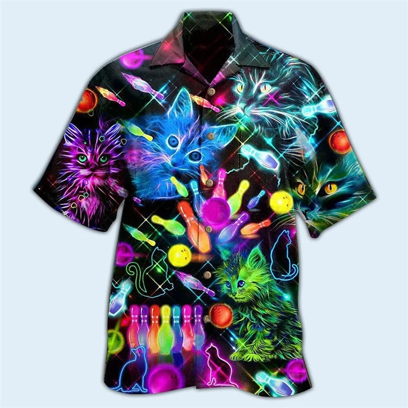 thumbnail image 1 of Camisa hawaiana divertida para hombre, sudadera playera con estampado de gato y música en 3D, camisa de manga corta de diseñador callejero, ropa para hombre de alta calidad, 1 of 4