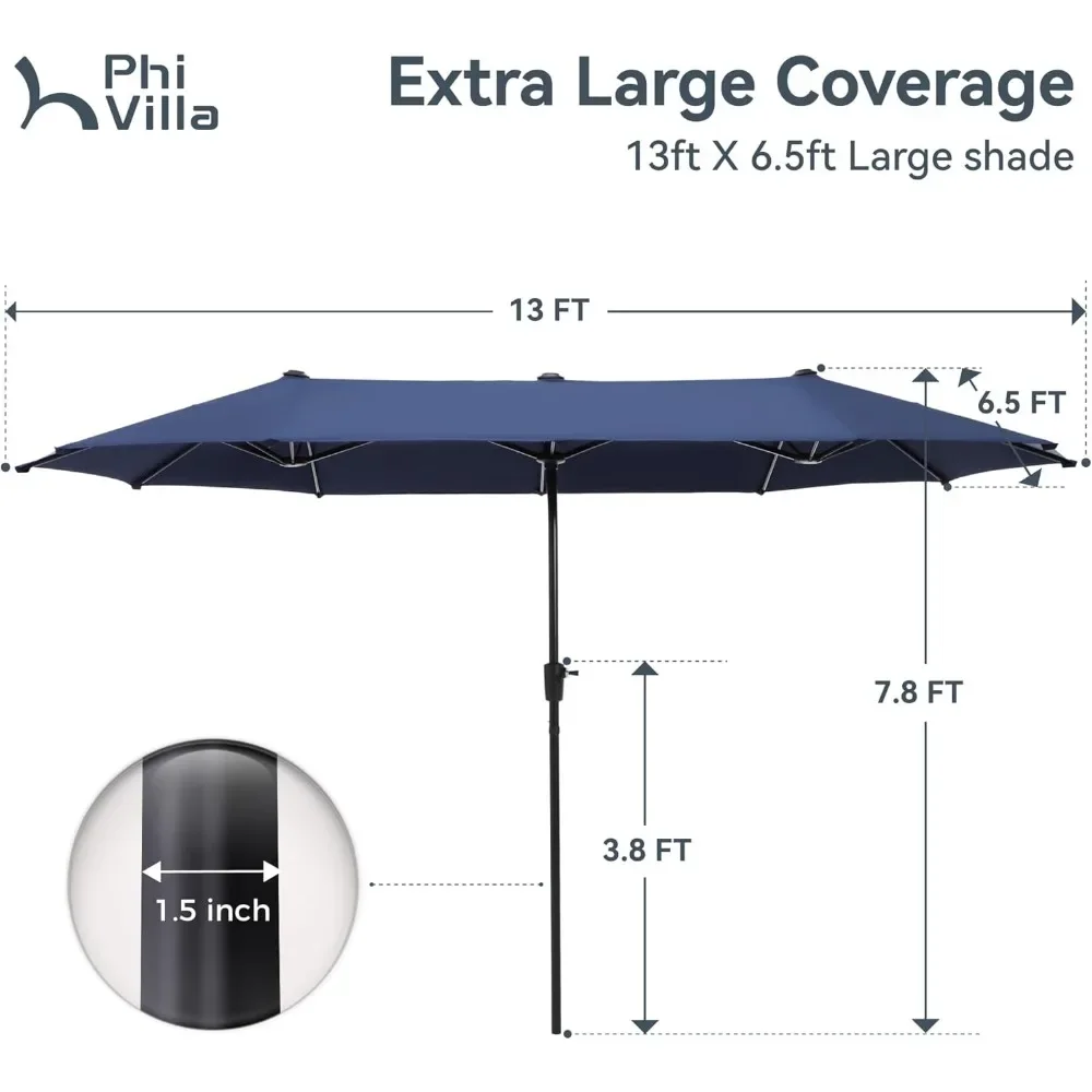 13ft Outdoor Market Umbrella Double-Sided Twin Large Patio Umbrella with Crank,   picnic umbrella  patio outdoor furniture 6