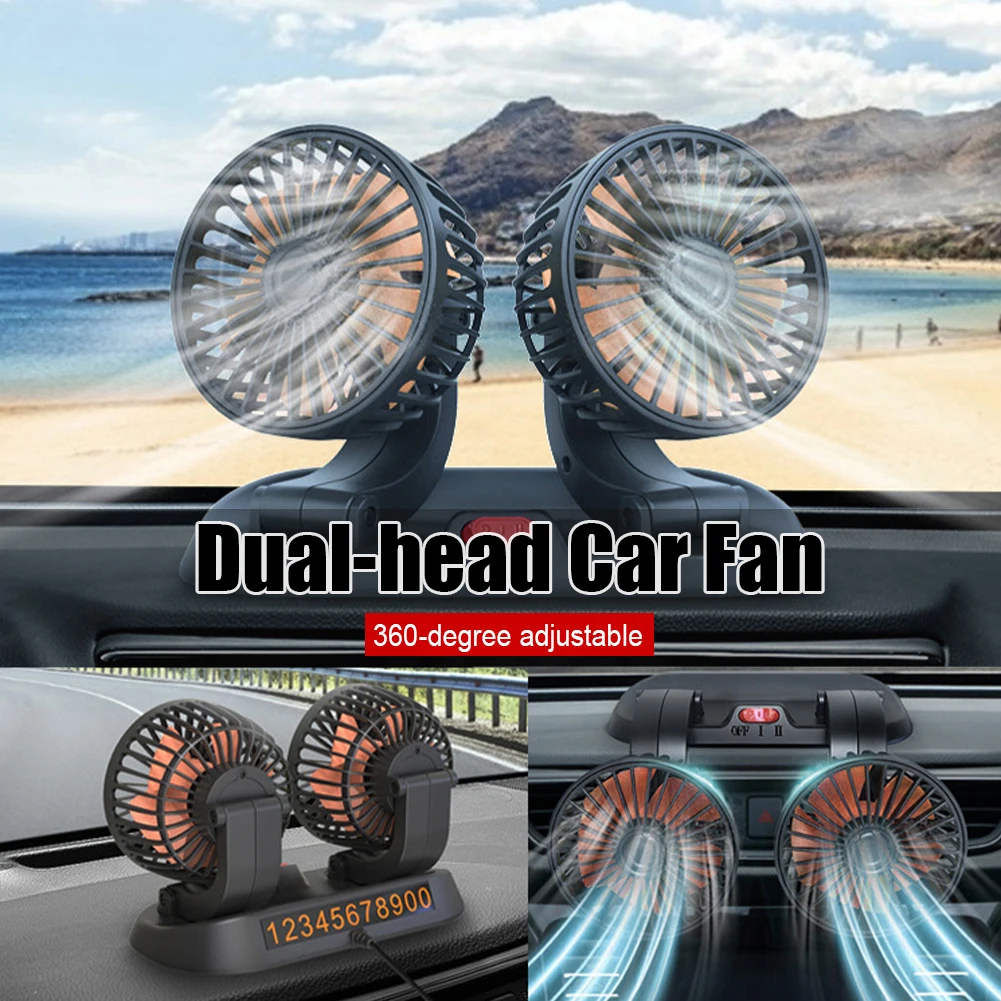 12V/24V Car Fan Cooling Car Fan Dual Head Usb Car Fan 2 Speeds Adjustable  for Auto Cooler Air Fan Car Accessories Fan for Car