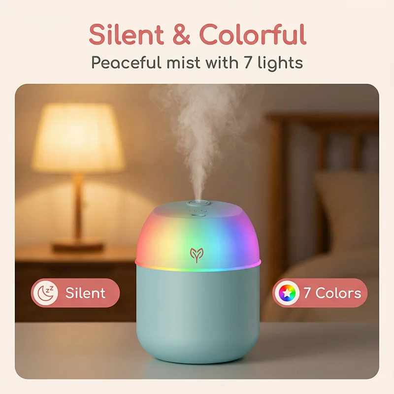 220ML Air Humidifier Cool Mist Aroma Diffuser LED Night Light Power-Off Protect USB Humidificador For Home Office