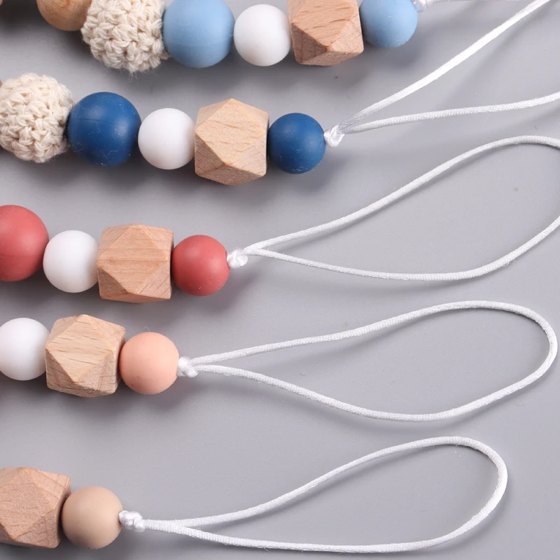 Baby Wood Crochet Round Bead Pacifier Chain Wooden Heart Dummy Holder Clip For Baby Teether Teething Chain Nursing Chew Toy Gift pacifier clip pacifier chain pacifier accessories