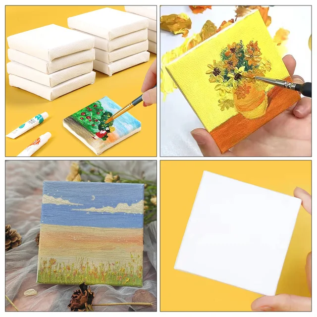 2 Sets Mini Oil Painting Board Canvas Panels Adorable Frame Delicate Easel DIY Decor Triangle Stand Supplies Gifts 6