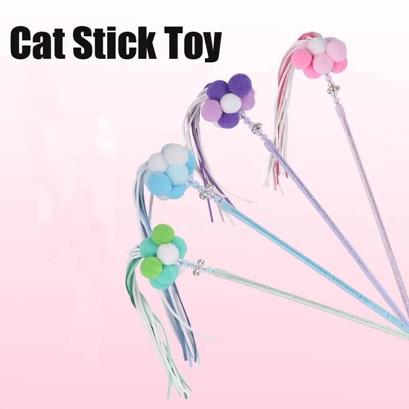 

1-3PCS Cat Teaser Wand Beaded Kitten Teaser Stick Cat Interactive Toy Colorful Pet Tassel Wand With Pompom And Bell Pet Supplies