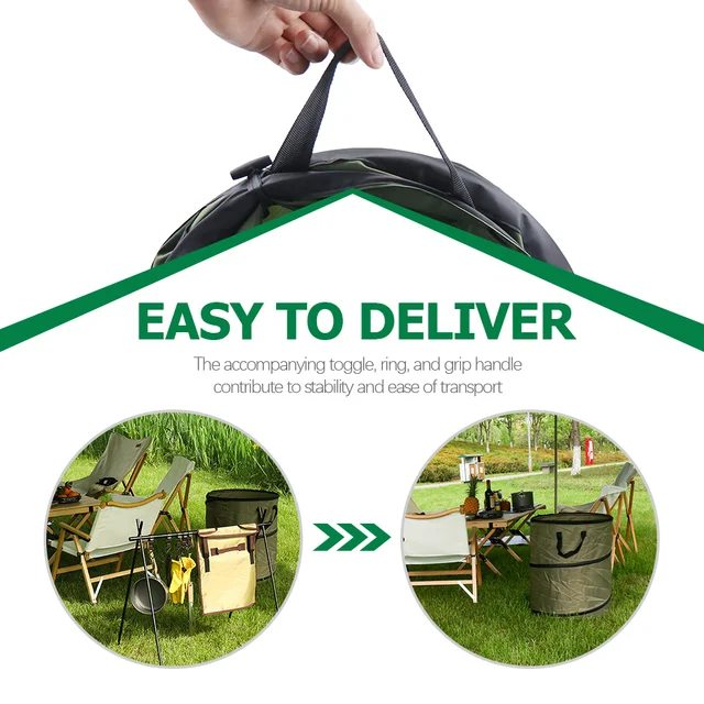 Összecsukható Kukába A Kültéri Kannák Szeméttároló Kemping Acél Huzalkert Vödör Tartályok - Image 3