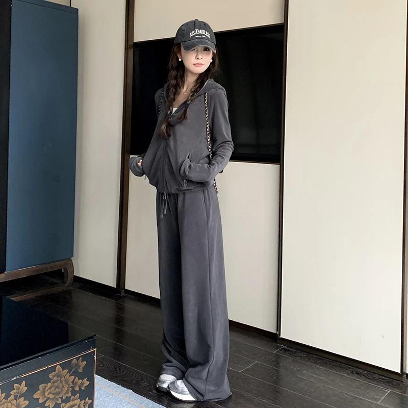 Velvet casual top jacket+hanging straight leg pants set -7733-p175-k238_voghion.com