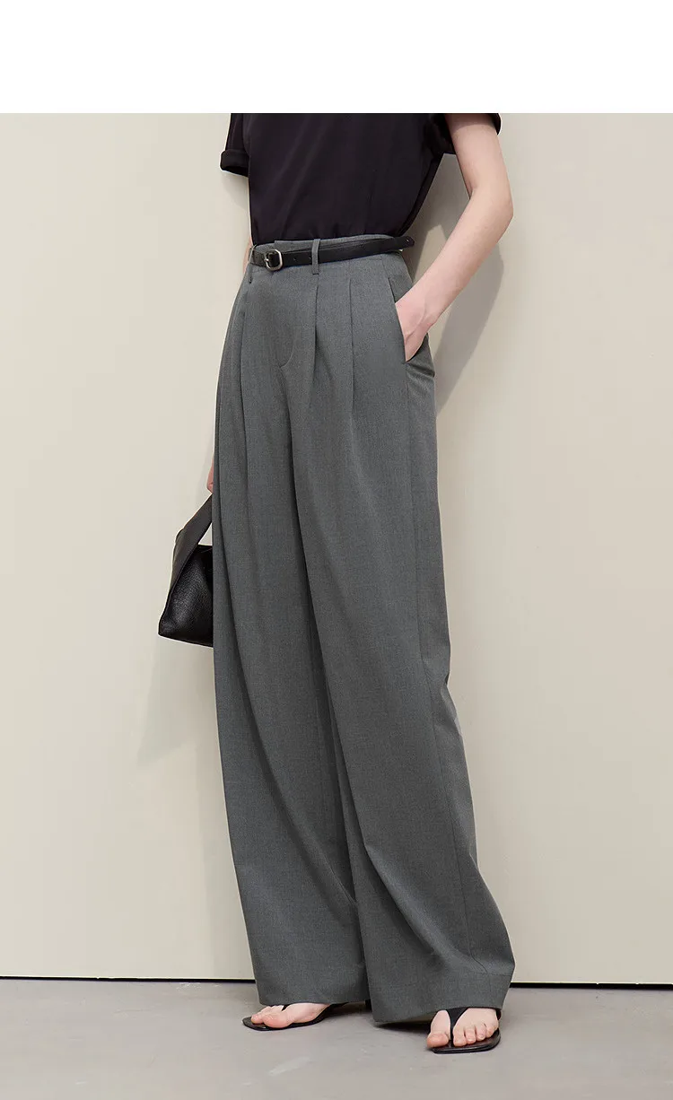Amii Minimalism Women' S Pants 2026 Spring New Versatile Pleated Loose Wide-leg Pants Solid Color Casual Basic Trousers 12641076