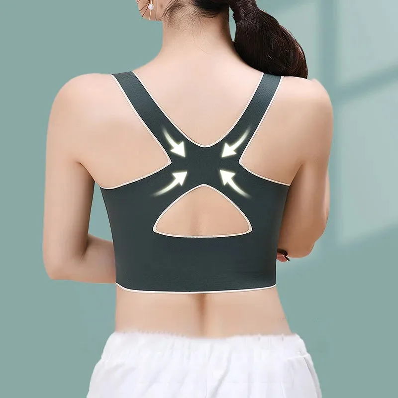 New Front Buckle Seamless And Steel Ring Bra For Women With Backless And Anti Sagging Small Chest Gathered Bra Latex Underwear