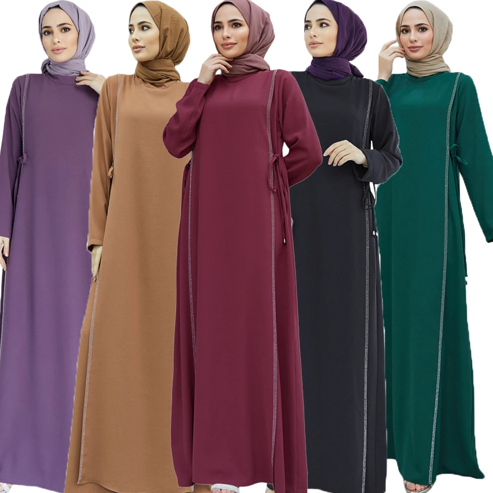 

2024 Eid Party Elegant Women Diamonds Abaya Long Maxi Dress Turkey Ramadan Kaftan Dubai Islam Femme Arab Robe Jalabiya Vestiods