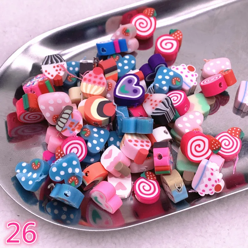 Color Fruit/flowers Beads Polymer Clay Beads Polymer Clay Spacer Loose Necklace DIY Bracelet Accessories 30pcs 10mm loose beads,beads for jewelry making,spacer beads,polymer clay beads