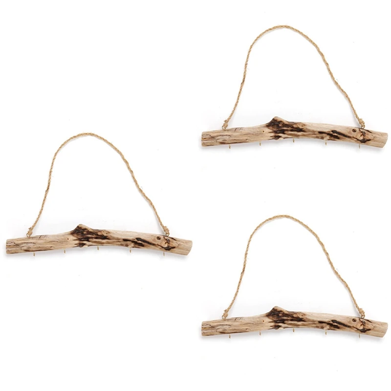 

Quality 3Pcs Vintage Driftwood Storage Hanging Rack Key Jewelry Door Hook Household Wall Holder Rack Crafts