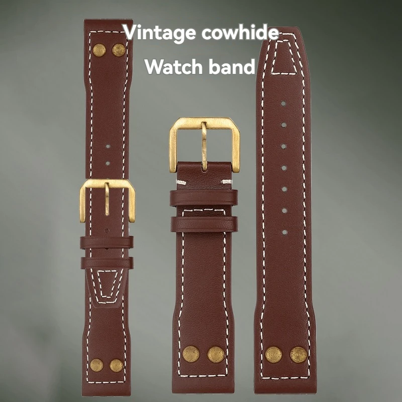 20 21 22Mm Pelle Di Vacchetta Marrone Con Chiodi In Rame Cinturino Per Orologio Cinturino Opaco Per Orologi Iwc Pilot'S Little Prince Mark 18
