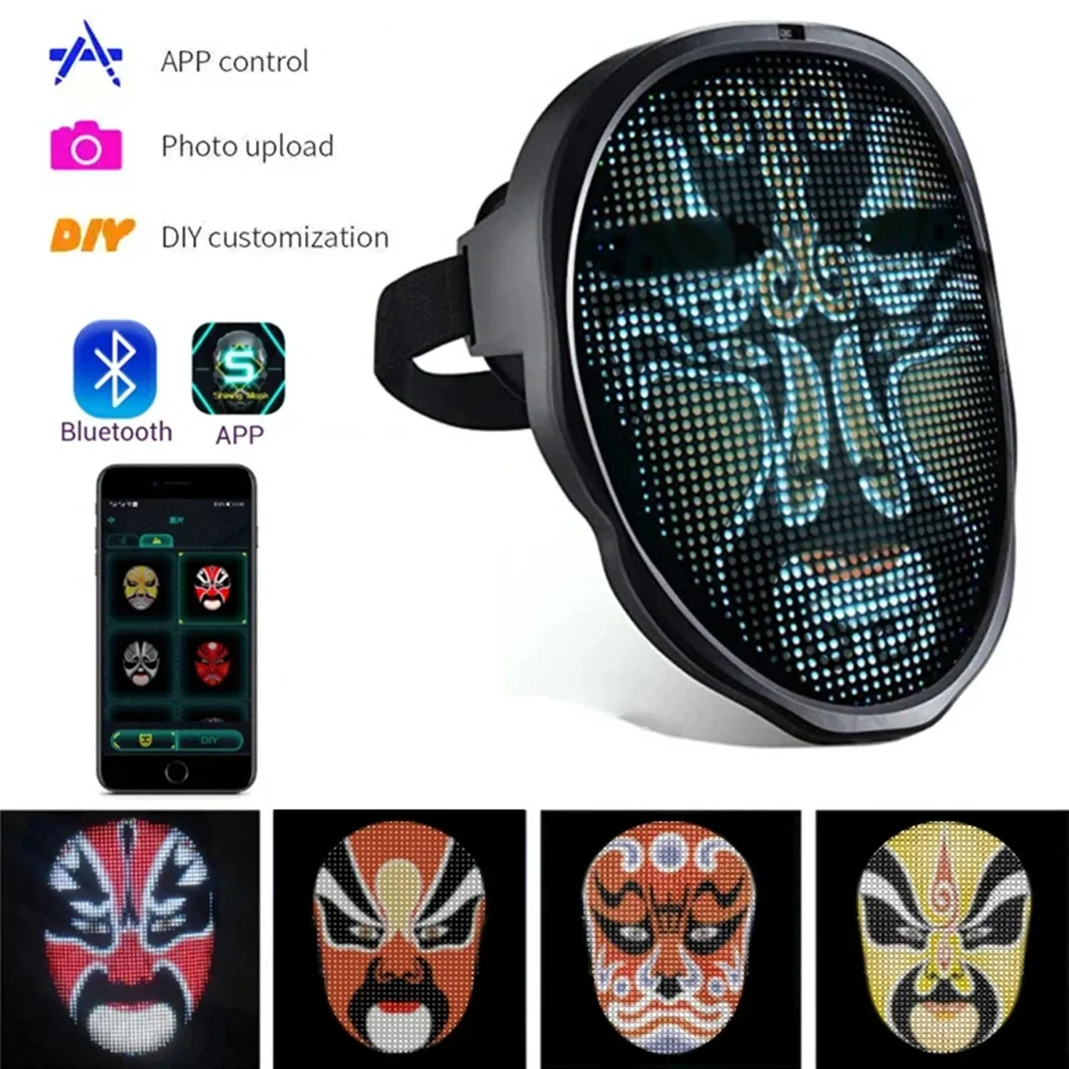 Bluetooth Rgb Led Holiday Party Luminous Clown Robot Fox Horror Carnival Halloween Led Mask App Photo Upload Costume Props Gift halloween mask party masks horror mask