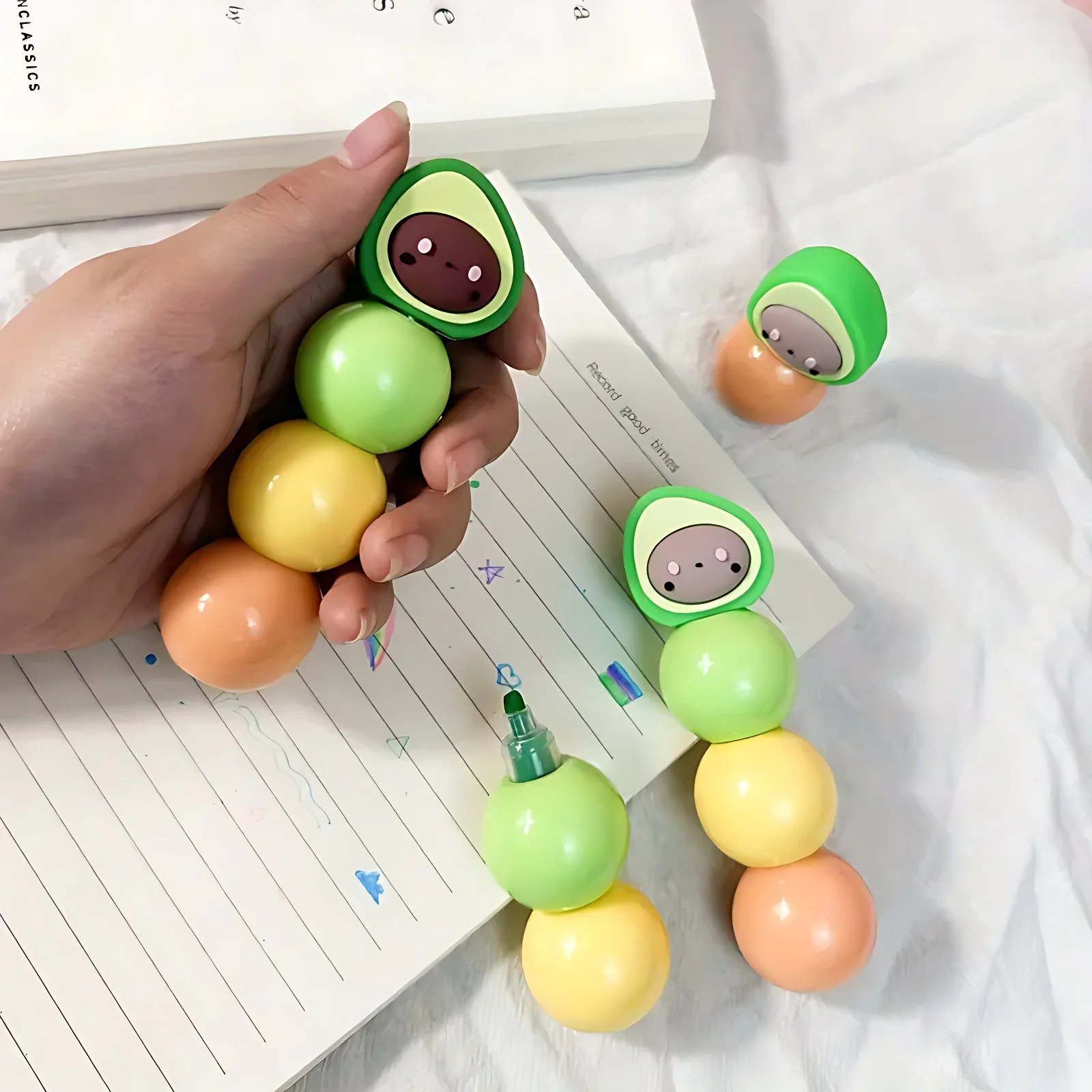 Avocado-Themed Highlighter Set - Fun Cartoon Graffiti Markers, 3 Colors