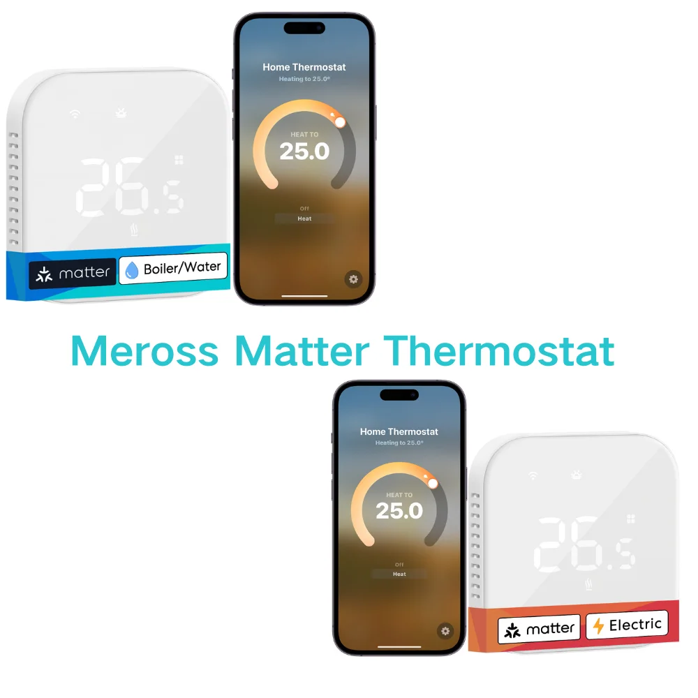 Meross Matter EU รุ่น Thermostat MTS215/MTS215B สําหรับไฟฟ้าหรือหม้อไอน้ํา/น้ําระบบทําความร้อนทํางานร่วมกับ Homekit Alexa 1
