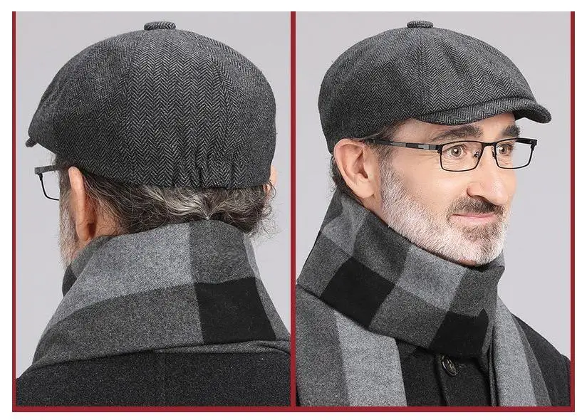 Winter Cotton Father Vintage Beret Hat Men Director Painter Hat Newsboy Cap Herringbone Octagonal Caps Petten Hot