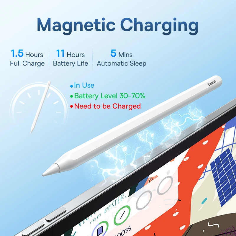 Baseus-caneta Stylus para Ipad Apple Pencil 2nd Gen Bluetooth Magnético Carregamento sem Fio Inclinação Sensível Palm Rejeição - Imagem 4