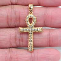 High Quality Gold Color Clear Cubic Zirconia Egyptian Ankh Cross Pendant Jewelry 1