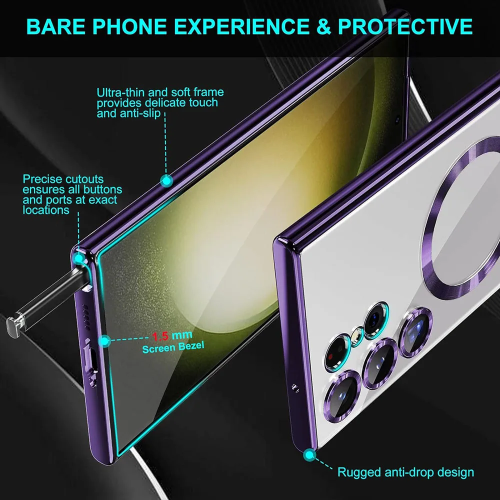 Magnetic Wireless Charging Case Magnetic Case Phone Case Phone Protector Cover For Samsung Galaxy S24 S23 S22 20 21 FE Note 20 Ultra 10 Plus