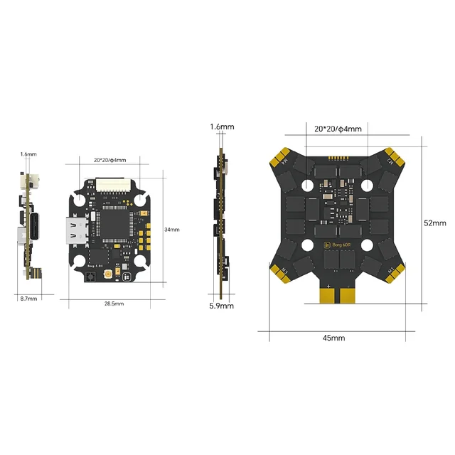 IFlight Borg 5S RX Stack Built-in ELRS 2.4GHz Receiver 12V BEC 16MB Black Box With Borg 60R BL32 ESC 3-8S Lipo for RC FPV Drone 6