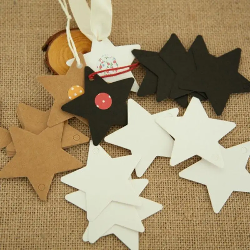 100 Teil/los 6*6 cm Stern Kraft Papier Etikett Preisschilder Hochzeit Geburtstag Weihnachten Party Geschenk Karte Verpackung Etiketten – Detail 1