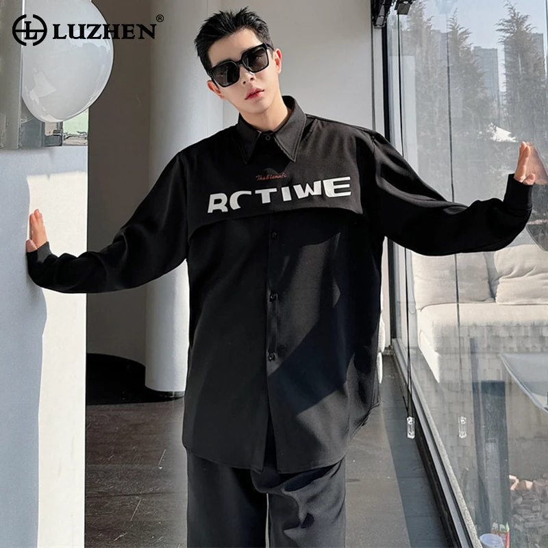 

LUZHEN Letter Print Patchwork Design Elegant Long Sleeved Shirts Stylish Street New Men Tops Korean Reviews Many Clothes LZ1937