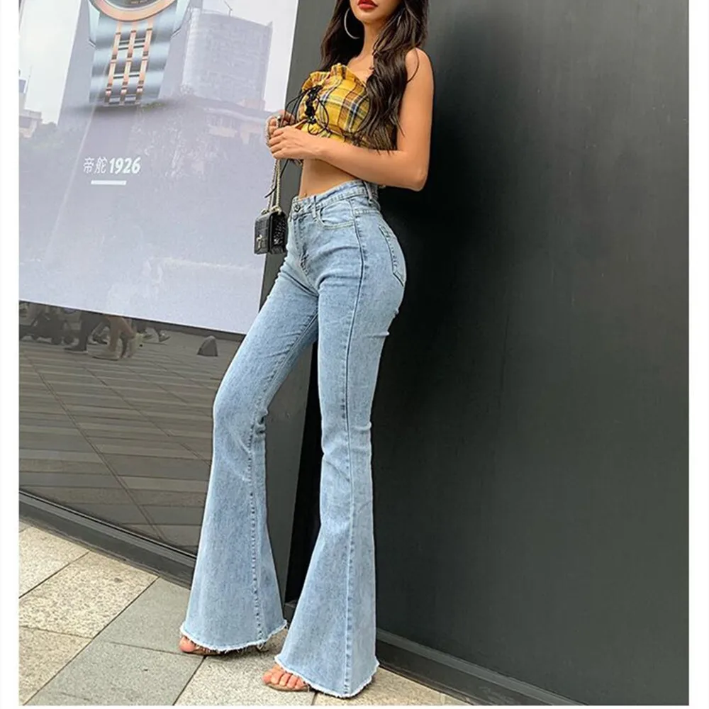 Slim Women's Spring Autumn Jeans Flared Pants Stretch Cotton Denim Ladies Stretch Skinny Party Women's Jeans Straight Leg Pants