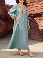 Mia Muse Ramadan Essentials Women's Muslim Luxury Abaya Round-Neck Elegant Kaftan Diamonds Tassel Dress 4