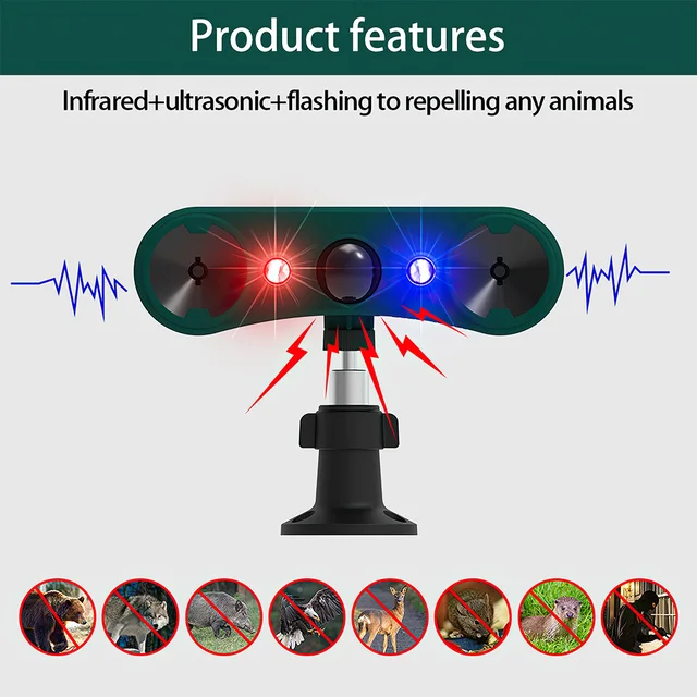 Solar Alarm Detector Infrared Motion Sensor Ultrasonic Animal Repeller Waterproof Security Alarm 129dB Sound Flashing Deterrent 3