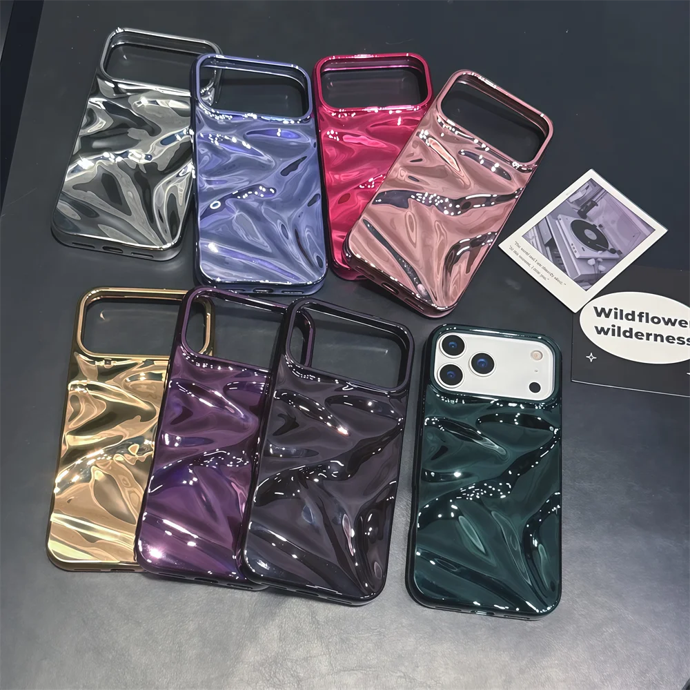 Luxury Electroplate Silvery 3D Wrinkle Phone Case - Plating Water Ripple Shockproof Cover