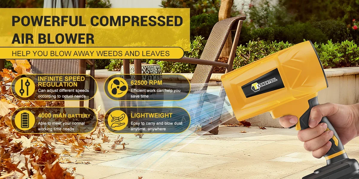 CONENTOOL 62500 U/min elektrisches Laubbläser, Turbogebläse, 750 W, kabelloses Hand-Schnee-Staubblaswerkzeug für Makita 21 V 4,0 Ah Akku – Detail 1