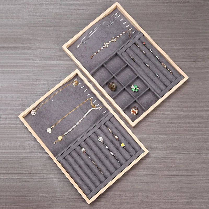 Natural Bamboo Frame Jewelry Box Soft Velvet Inner Jewellery Tray Rings Necklaces Display Earrings Pendant Storage Organizer