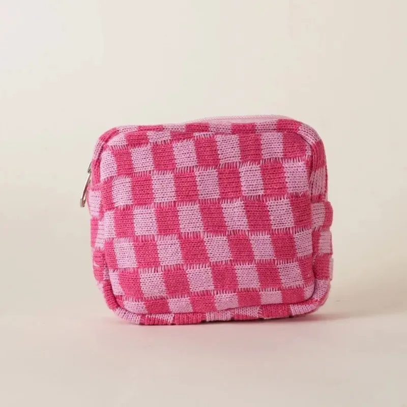 Colorful Knitted Checkerboard Storage Bag Portable Mini Cosmetic Bag Makeup Pouch Women Sanitary Napkin Tampon Bag Coin Bag 2