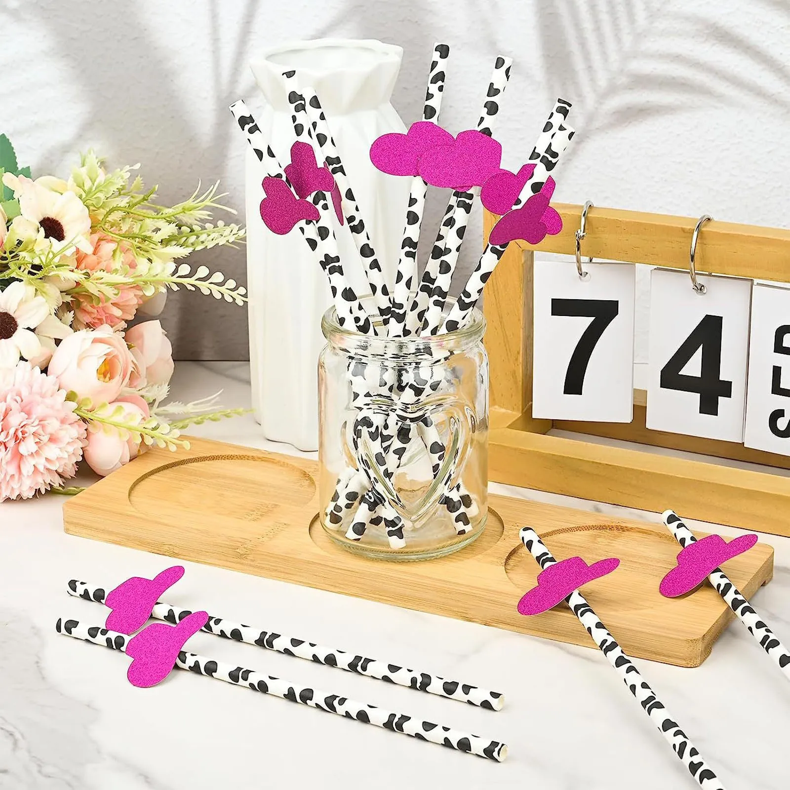 Drink Novelty Accessories Reusable Party Creative Decorations Straw Milk Cow Small Top Hat Paper Straws Disposable Degradable