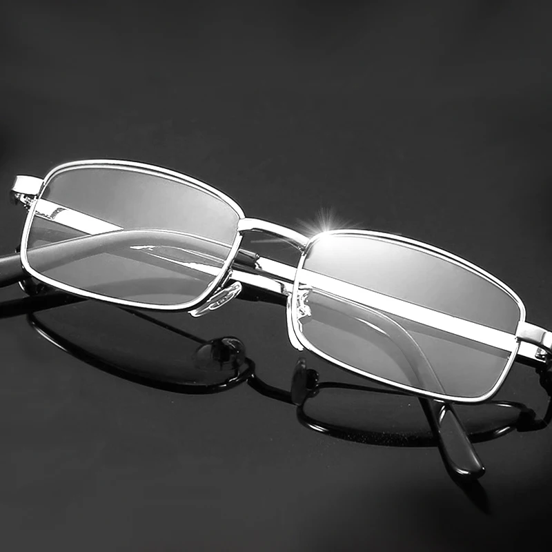 Reading Glasses Metal Real Glass Lens Square Full Frame Presbyopic Anti-Scratch Diopter For Men Women +1.5 2.0 2.5