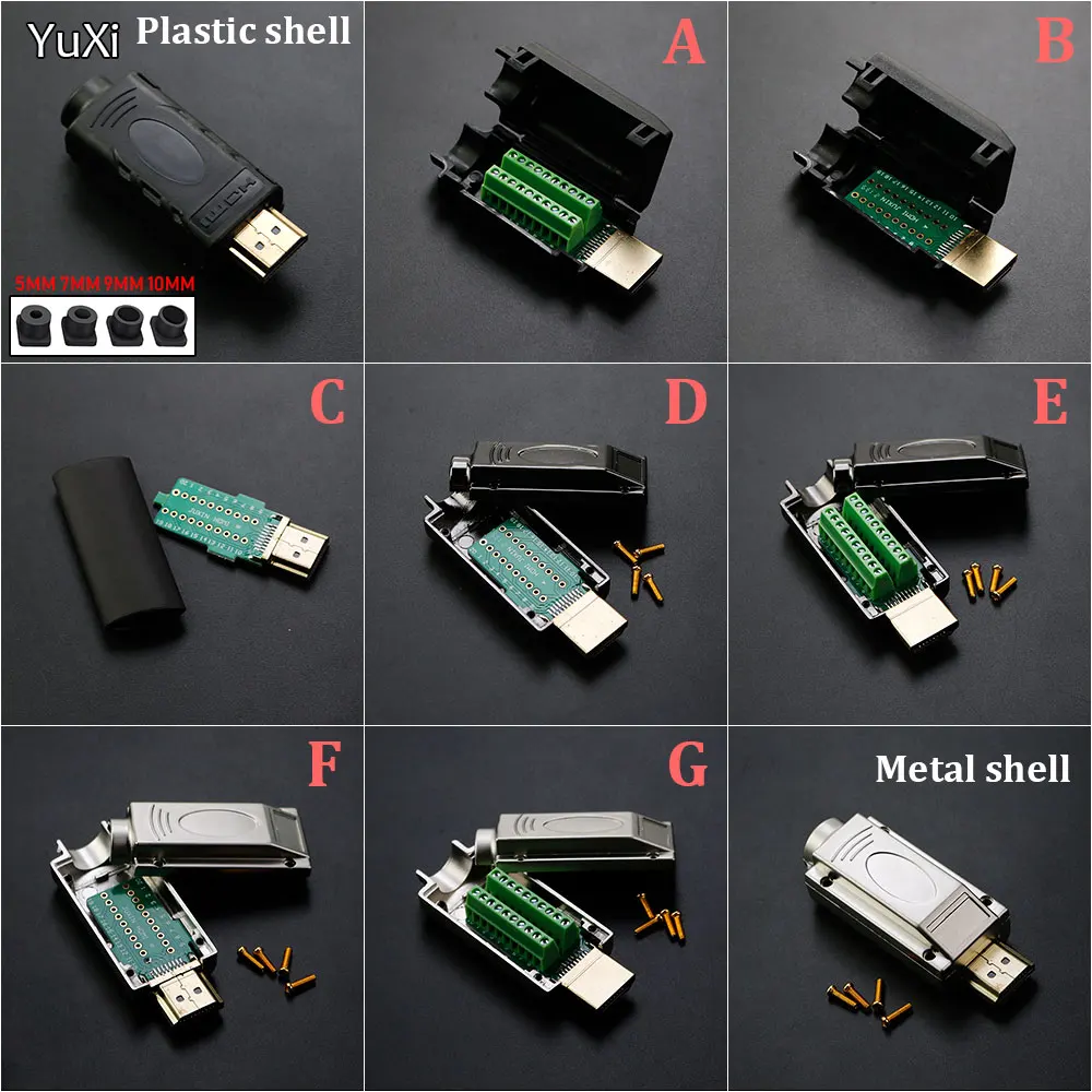 1Pcs HDMI-Kompatibel 2,0 Stecker Männlich Stecker Breakout Terminals Solderless/Löten Modulare Computer TV Video Stecker W/ Shell