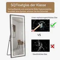 Полноразмерное вертикальное светодиодное зеркало диаметром 163 × 54 см с подставкой, настенное/польное зеркало с регулируемой яркостью и тонкой рамой из алюминиевого сплава, черное — изображение 6