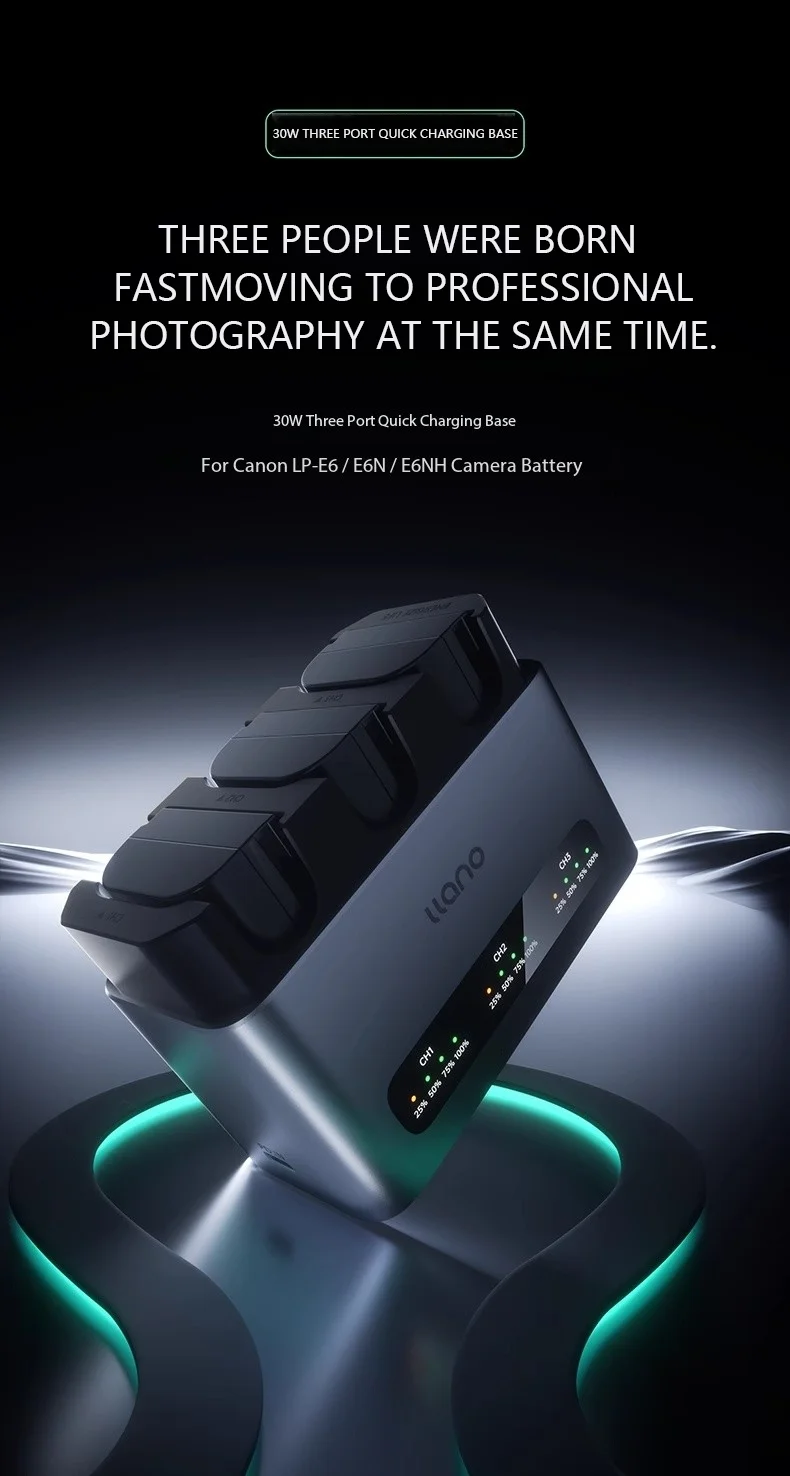llano 30W NP-FZ100 LP-E6NH NP-W126S 3 Channel Battery Charger 30W Fast Charging