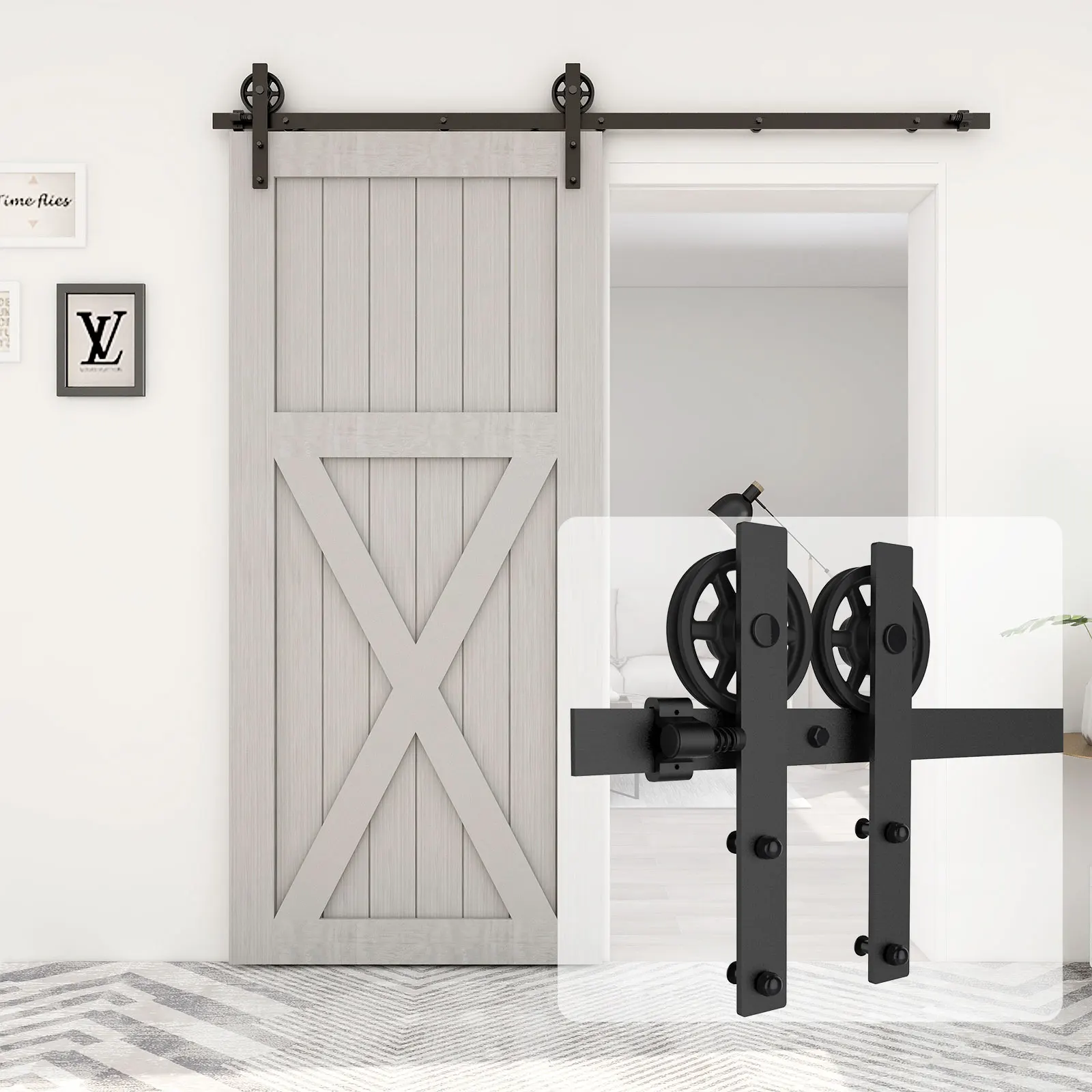 Kit De Herrajes Para Puerta Corredera De Granero - Ruedas De Acero Inoxidable, Apertura Suave