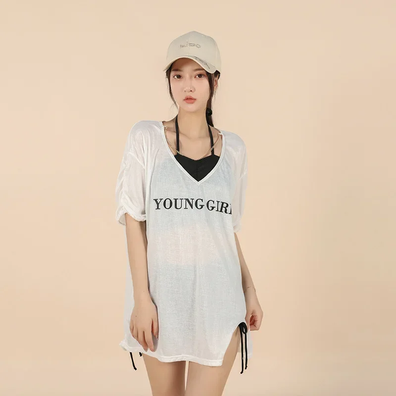

Athletics Korean Swimwear 2024 New Swimsuit Split Sports Blouse Boxer 3 Pieces Set Short Sleeves Summer Students Conservative
